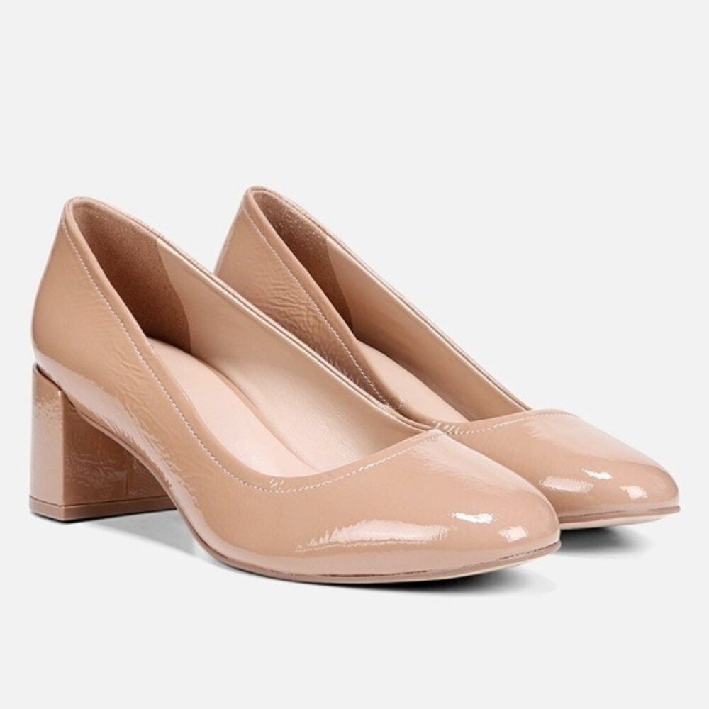 27 Edit Naturalizer Rebecca Patent Leather‎ Block Heels Pump in Taupe Size 9